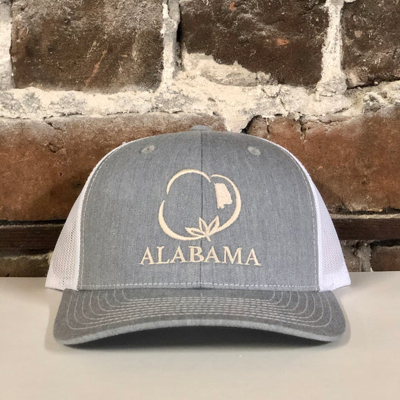 Alabama Hunting Cotton Trucker Hat Heather Gray with White