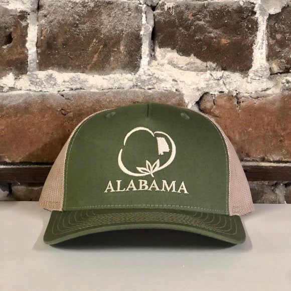 Alabama Hunting Cotton Trucker Hat Green with Tan