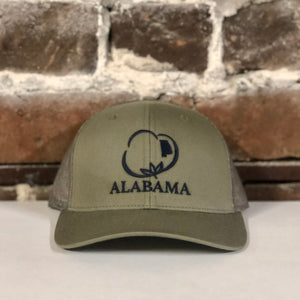 Alabama Blue Cotton Trucker Hat Camo Green