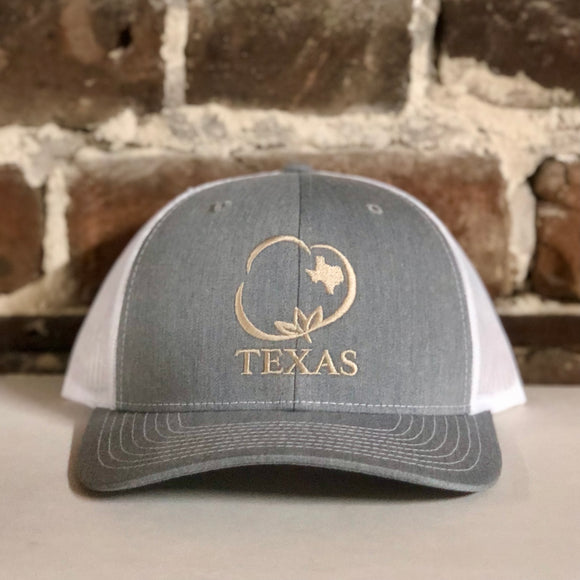 Texas Hunting Cotton Trucker Hat Heather Gray with White